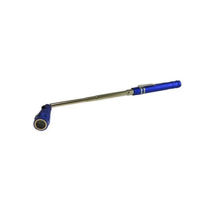 Blaue, glänzende, ausgefahrene Taschenlampe mit silbernem Clip