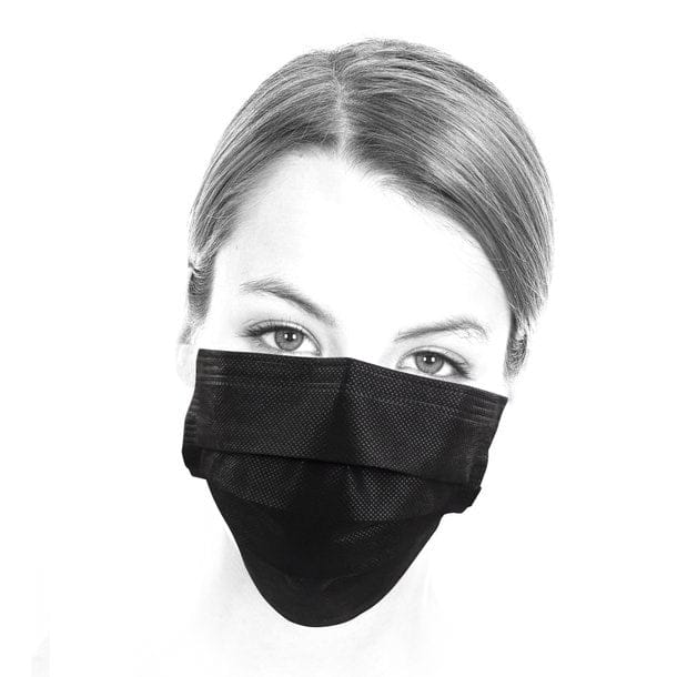 Schwarze Gesichtsmaske an einem Kopf von vorne gezeigt