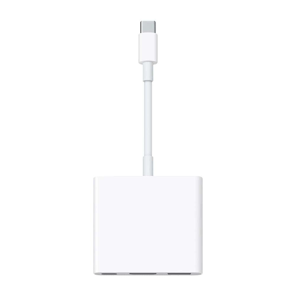 Weisser USB-C Adapter mit USB-C, USB und HDMI Anschlüssen von oben