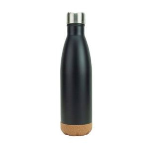 Mattschwarze Thermoflasche mit silbernem Deckel und Korkboden