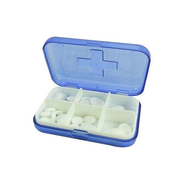 Blaue Pillenbox mit sechs Fächern