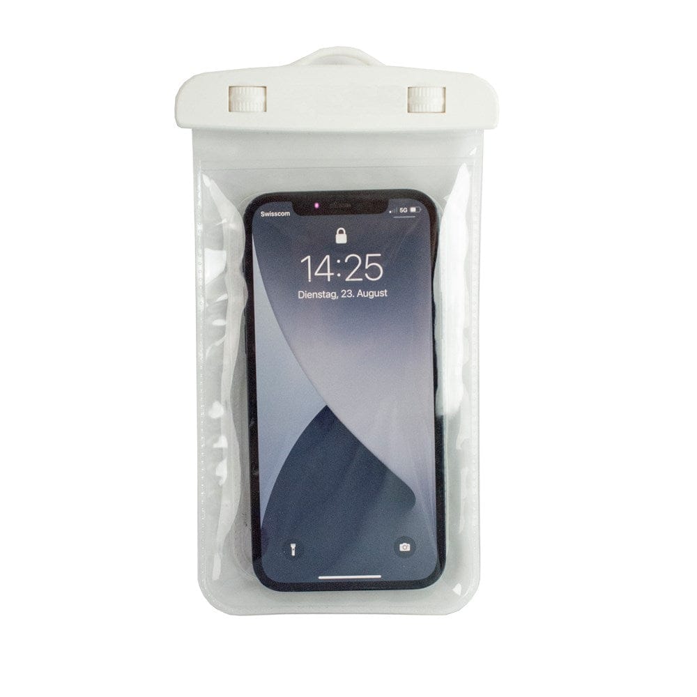 Transparente, wasserdichte Smartphoneschutzhülle mit weissem Clip