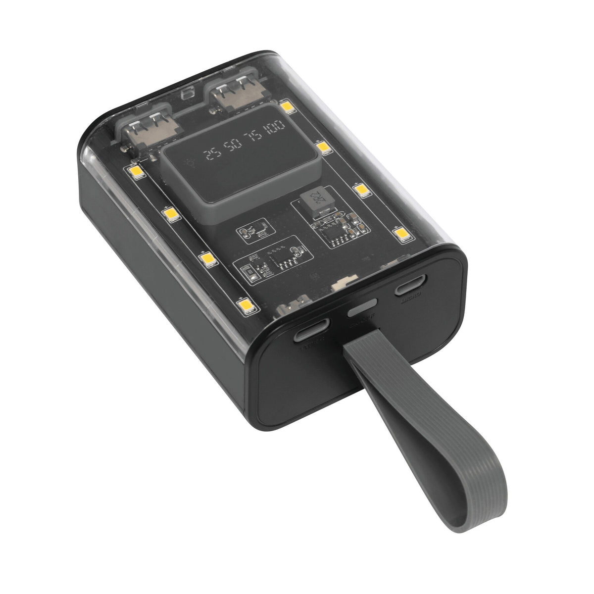 Powerbank & Taschenlampe Open Source – 6000 mAh, 8 LEDs, SOS, 3 integrierte Kabel, inkl. Box