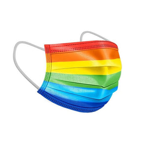 Regenbogenfarbene Gesichtsmaske von der Seite