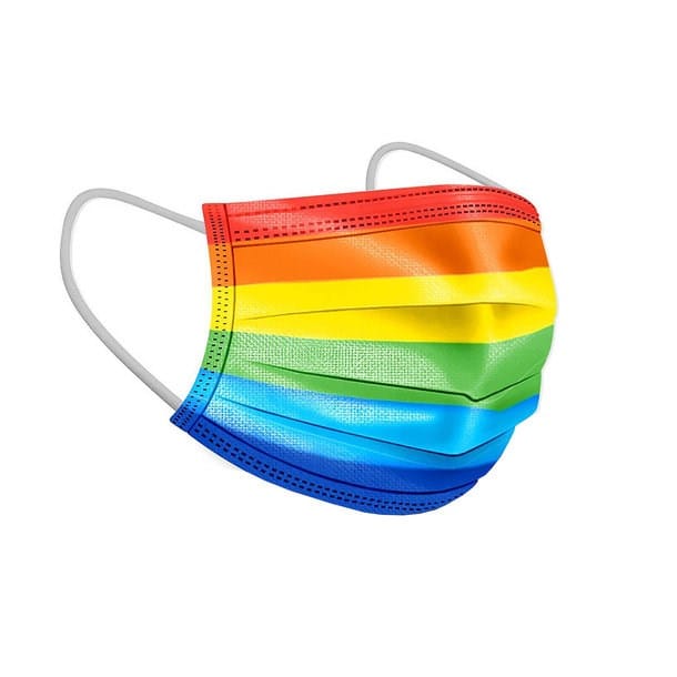 Regenbogenfarbene Gesichtsmaske von der Seite