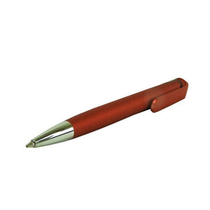 Moderner, roter Kugelschreiber mit silbernen Details schräg von vorne