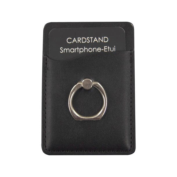 Schwarzes Leder-Smartphone-Etui mit silbernem Ring an der Vorderseite