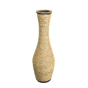 Beige Bodenvase mit umwickelnder Schnur, oben dünn und unten breit
