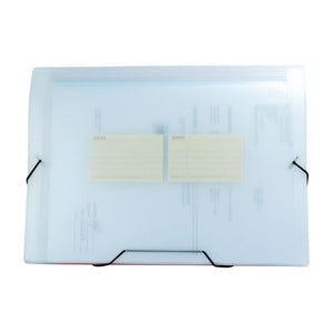 Transparente Fächermappe mit schwarzen Gummis