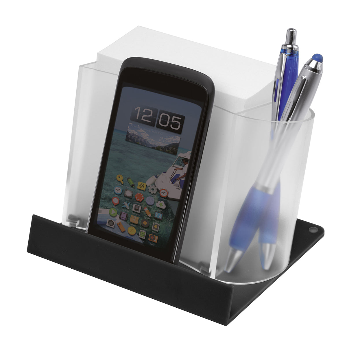 Smartphone-/Tabletständer mit Zettelbox und Köcher