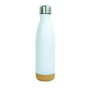 Mattweisse Thermoflasche mit silbernem Deckel und Korkboden
