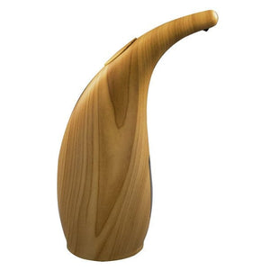 Schlichter Desinfektionsspender aus Holz mit kleinem durchsichtigen Fenster von der Seite