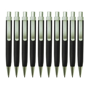 10er Pack matt-schwarze Kugelschreiber mit silbernen Details