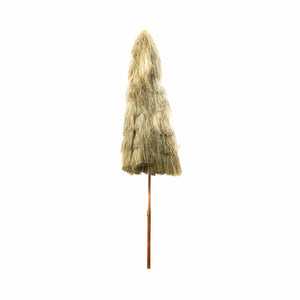 Beiger Sonnenschirm zu, mit Holz Ständer im Hawaii Stil