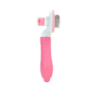 Pink weisse Tierhaarentfernungsbürste mit Knopf hinten von der Seite