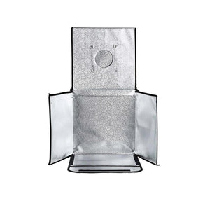 Schwarze, aufgeklappte Fotobox