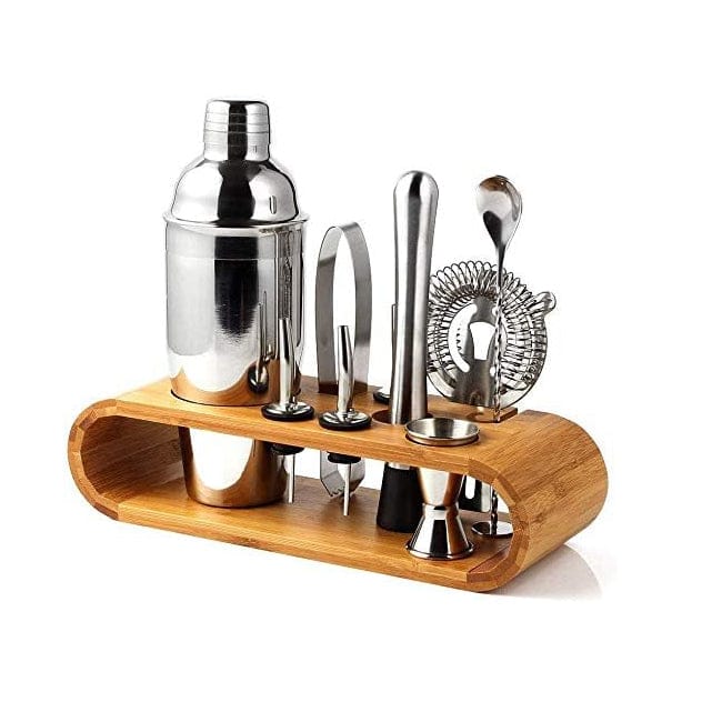 Silbernes Cocktail-Set mit Holzständer