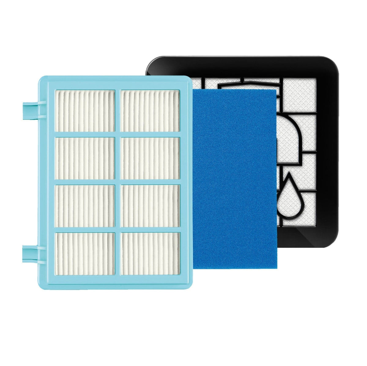 Blau-schwarzes Ersatzfilter-Set für Staubsauger mit Allergie-Abluftfilter, einem Motoreinlassfilter und einem Schaumstofffilter
