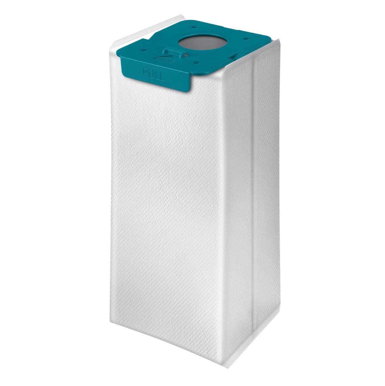Türkis-weisser Staubsaugerbeutel ausgepackt
