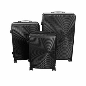 Dreier-Set schwarze Reisekoffer mit Kreis-Muster in drei verschiedenen Grössen