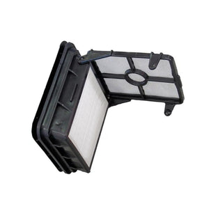 Schwarz-weisser, aufgeklappter Motorfilter von der Seite