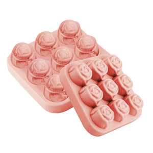 Pinke 3x3 Silikon Eiswürfelform in Form von Rosen