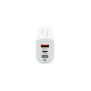 Weisser Super Fastcharger mit einem USB-C Anschluss und einem USB-A Anschluss von vorne