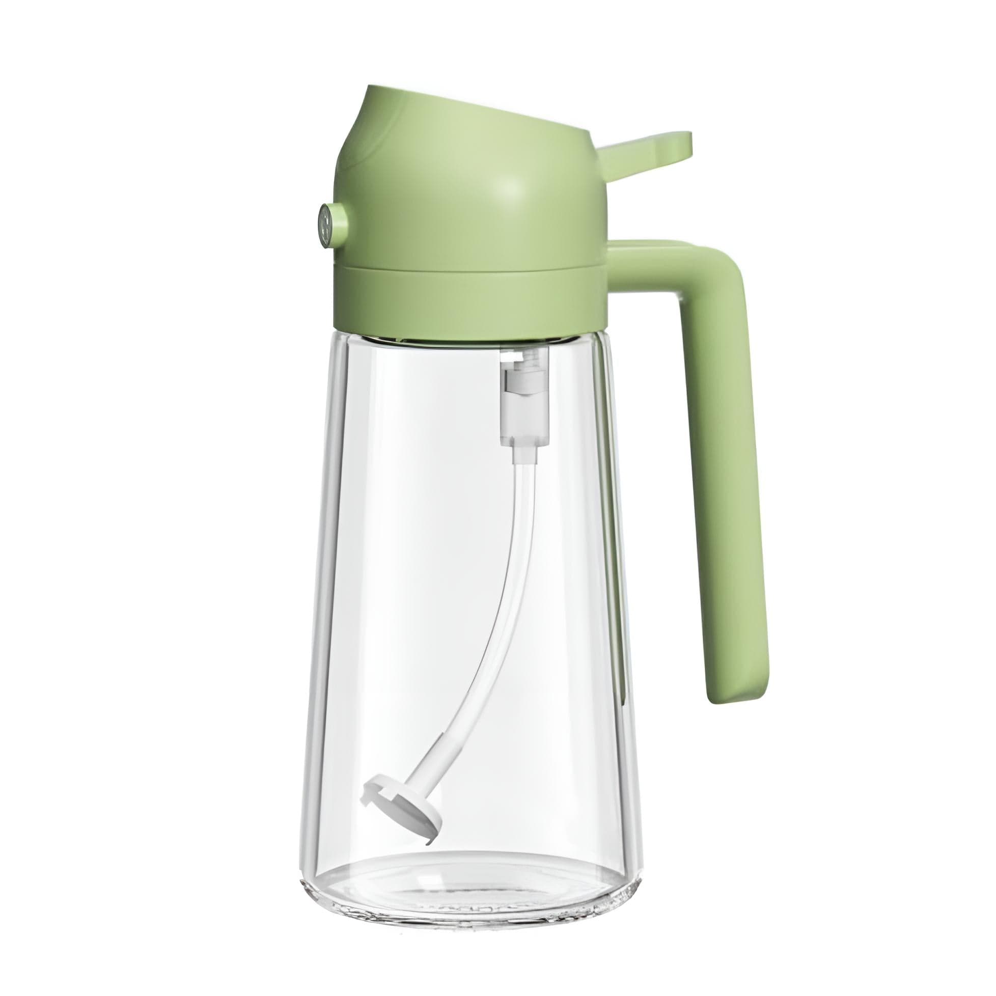 Transparente Ölsprühflasche mit grünem Deckel