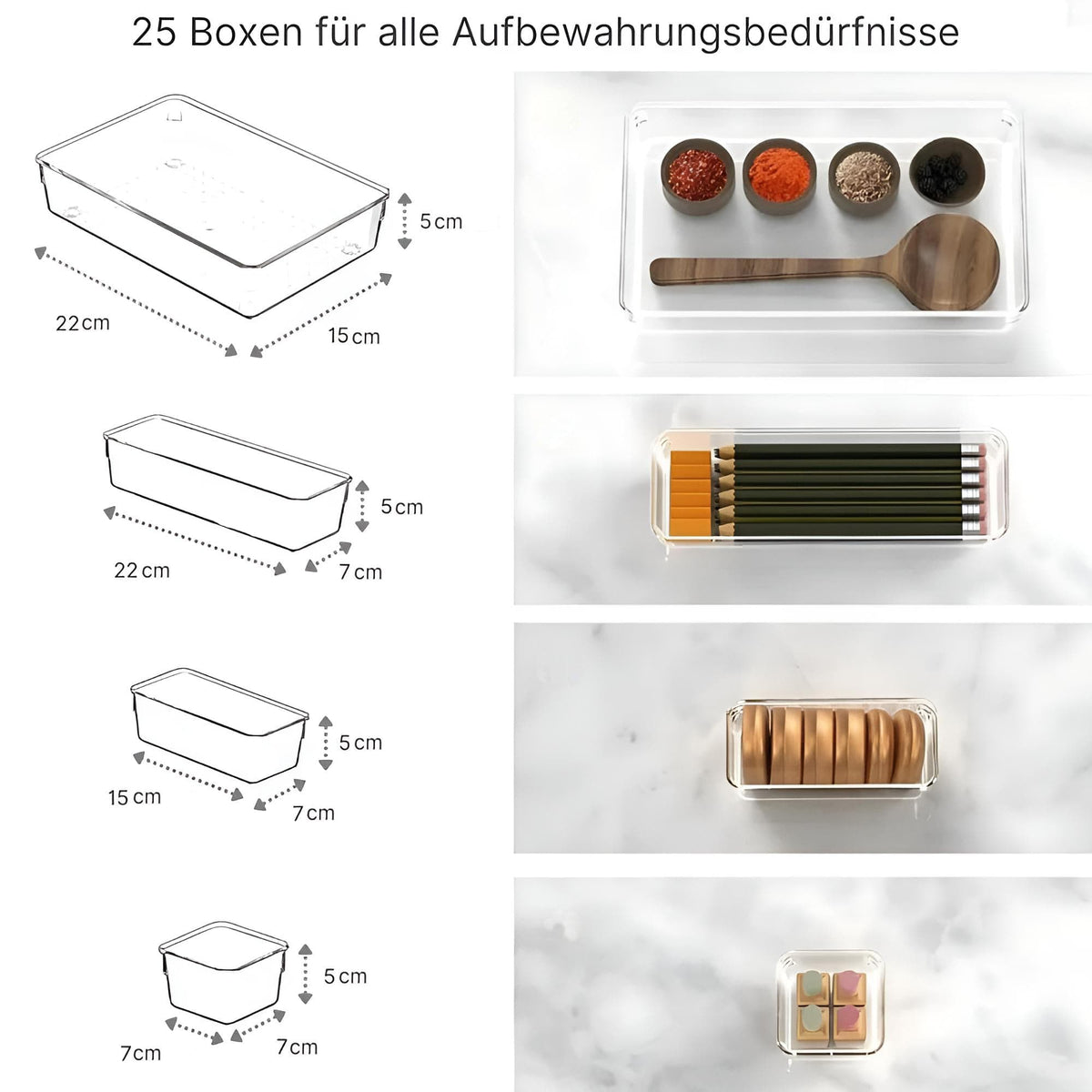 Verschiedene Grössen der Organizer in Anwendungsbeispielen
