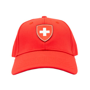 Rote Baseball Cap mit Schweizerwappen auf der Vorderseite