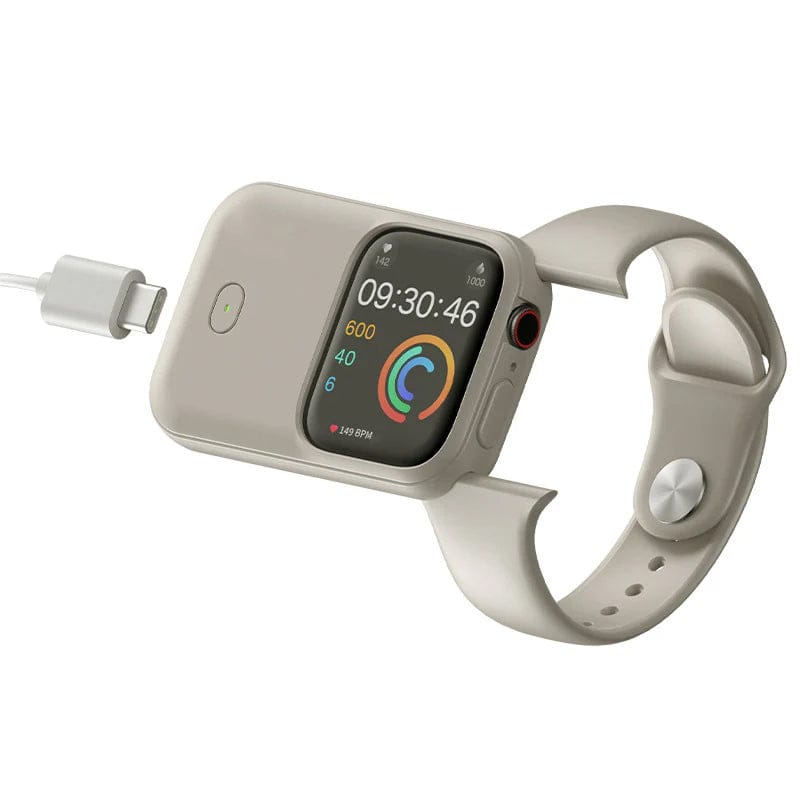 Beige Powerbank für Apple Watch in einem zweiten Anwendungsbeispiel