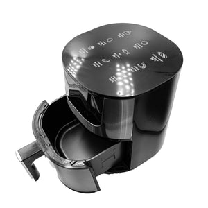Silberner vier Liter Airfryer geöffnet von oben