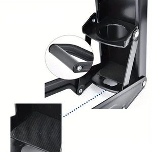 Schwarze Dosenpresse mit Flaschenöffner und Produktdetails