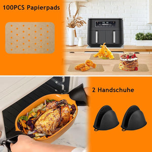 Airfryer Zubehör-Set mit Hanschuhen in einem Anwendungsbeispiel