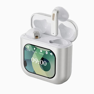Weisse Bluetooth Kopfhörer mit Display