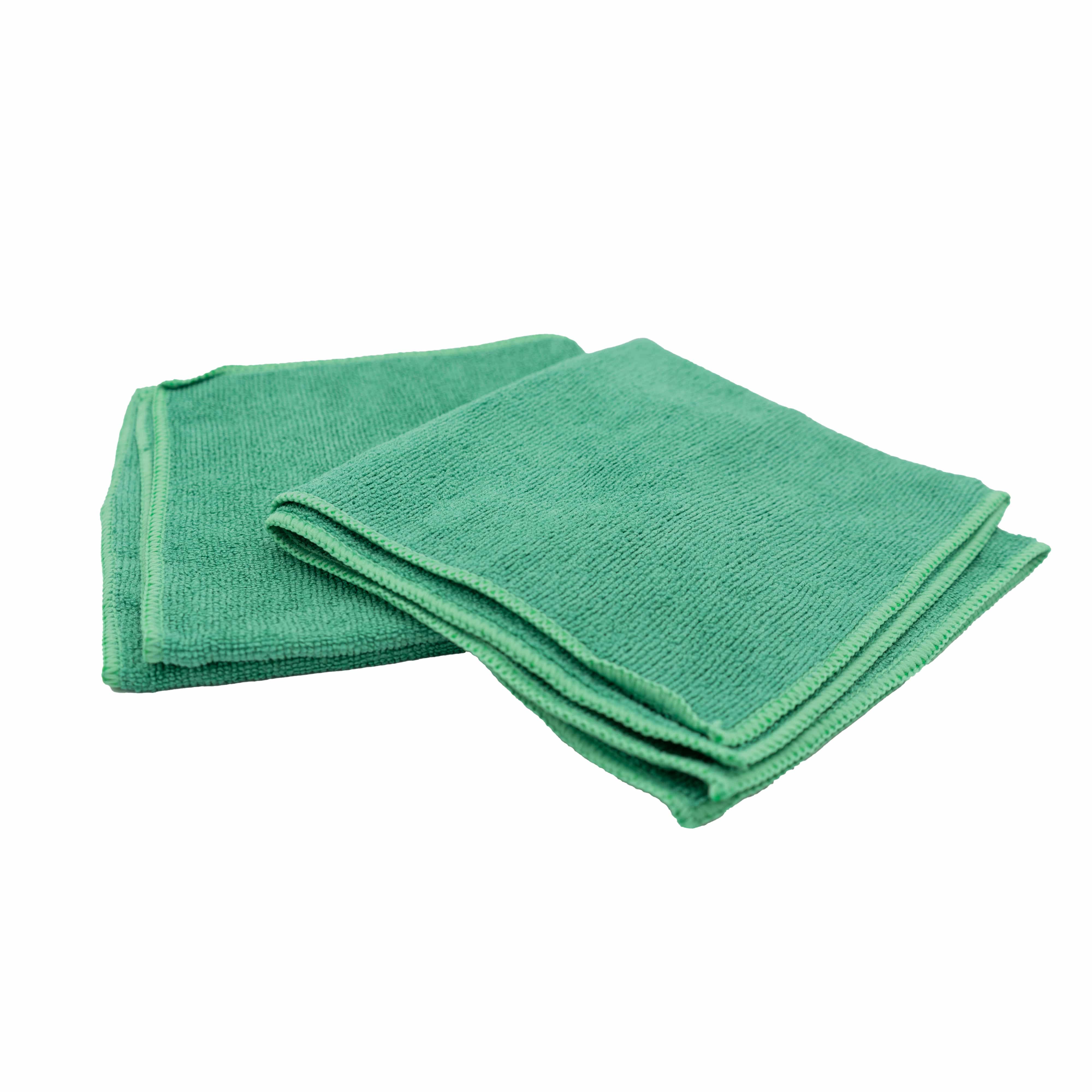 Zwei grüne, eingefaltete Mikrofasertücher