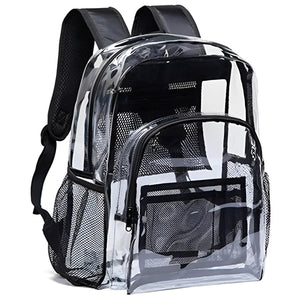 Transparenter Rucksack mit schwarzen Reissverschlüssen