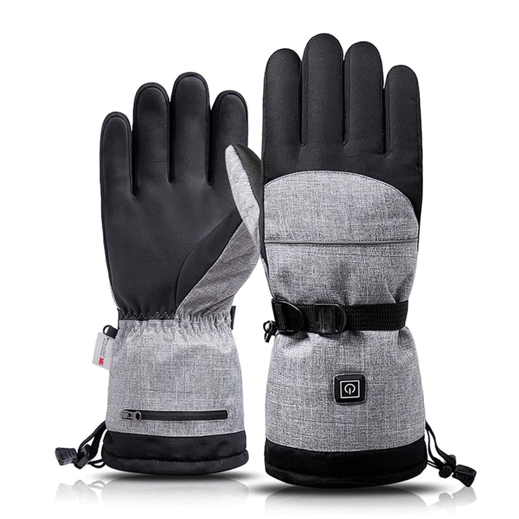 Grau-schwarze, beheizbare Handschuhe von vorne und hinten