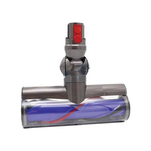 Transparenter, grauer Motorkopf für Dyson-Staubsauger mit lila Bürste von vorne