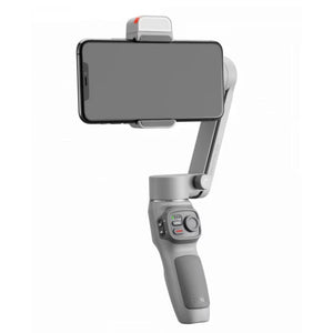Grauer Selfiestick mit Ständer eingeklappt von der Seite