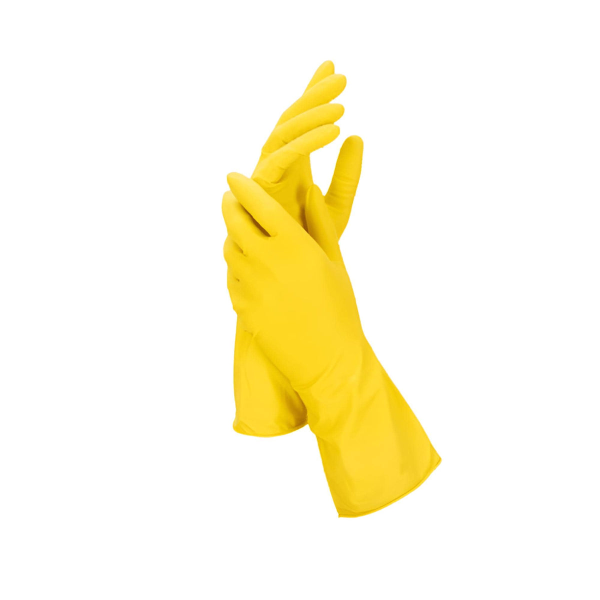 Gelbe Gummihandschuhe mit Anwendungsbeispiel