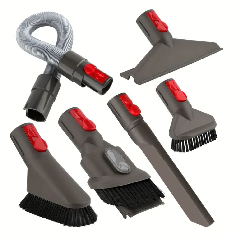 Zubehör-Set für Dyson-Staubsauger bestehend aus drei Bürsten, einem Rohr, einer breiten Polsterdüse und einer Fugendüse von anderen Perspektiven