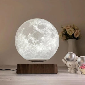 Schwebender Smart-Moon mit Holz-Plattform in einem Aufstellbeispiel