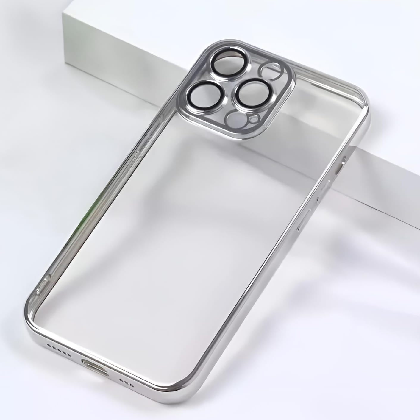 Transparente iPhone-Hülle mit silberner Umrandung für das iPhone 16 Pro Max