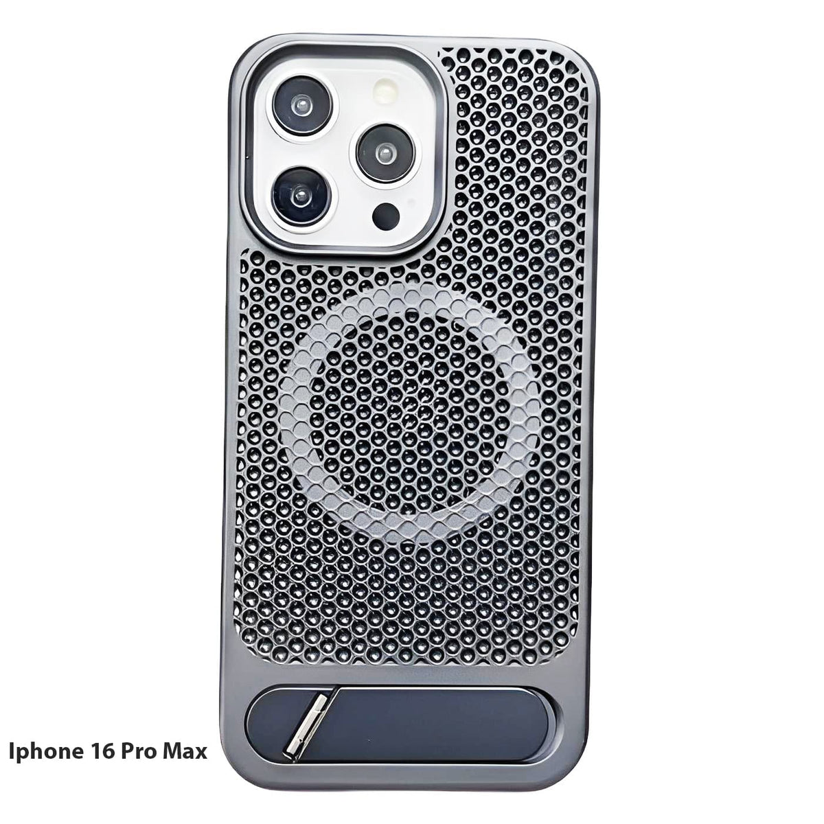 Graue iPhone-Hülle mit speziellem Muster und ausklappbarem Ständer