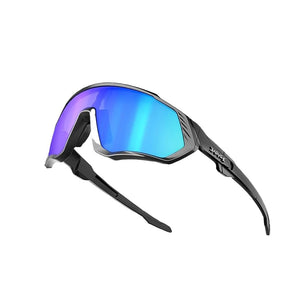 Lila Sport-Sonnenbrille mit schwarzem Gestell
