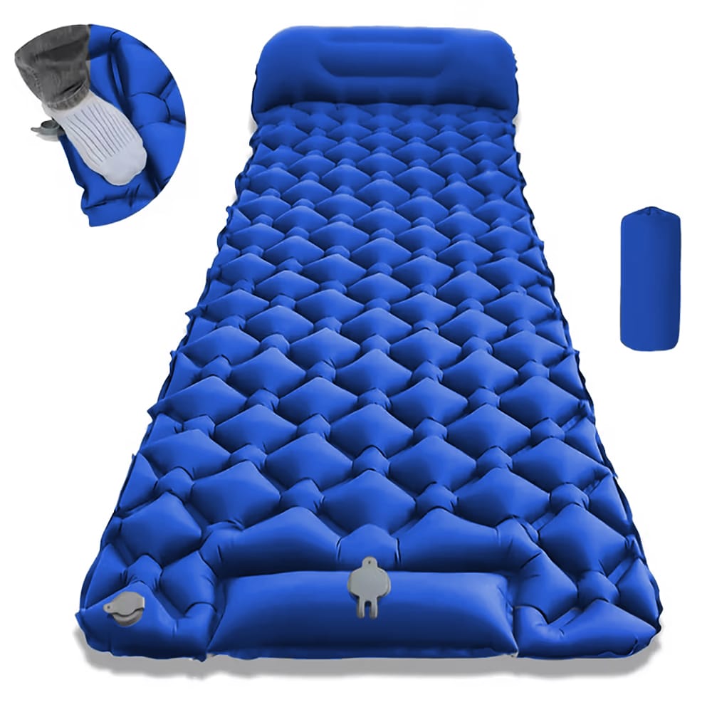 Blaue, aufgeblasene Camping-Matratze
