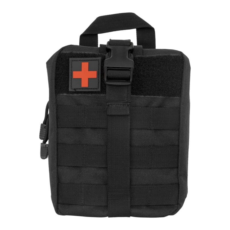 Schwarzes Survivalkit mit Reissverschluss und rotem Kreuzlogo