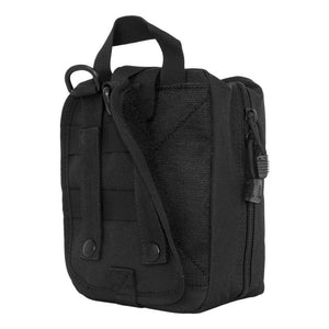 Schwarzes Survivalkit mit Reissverschluss und Klettverschluss von hinten