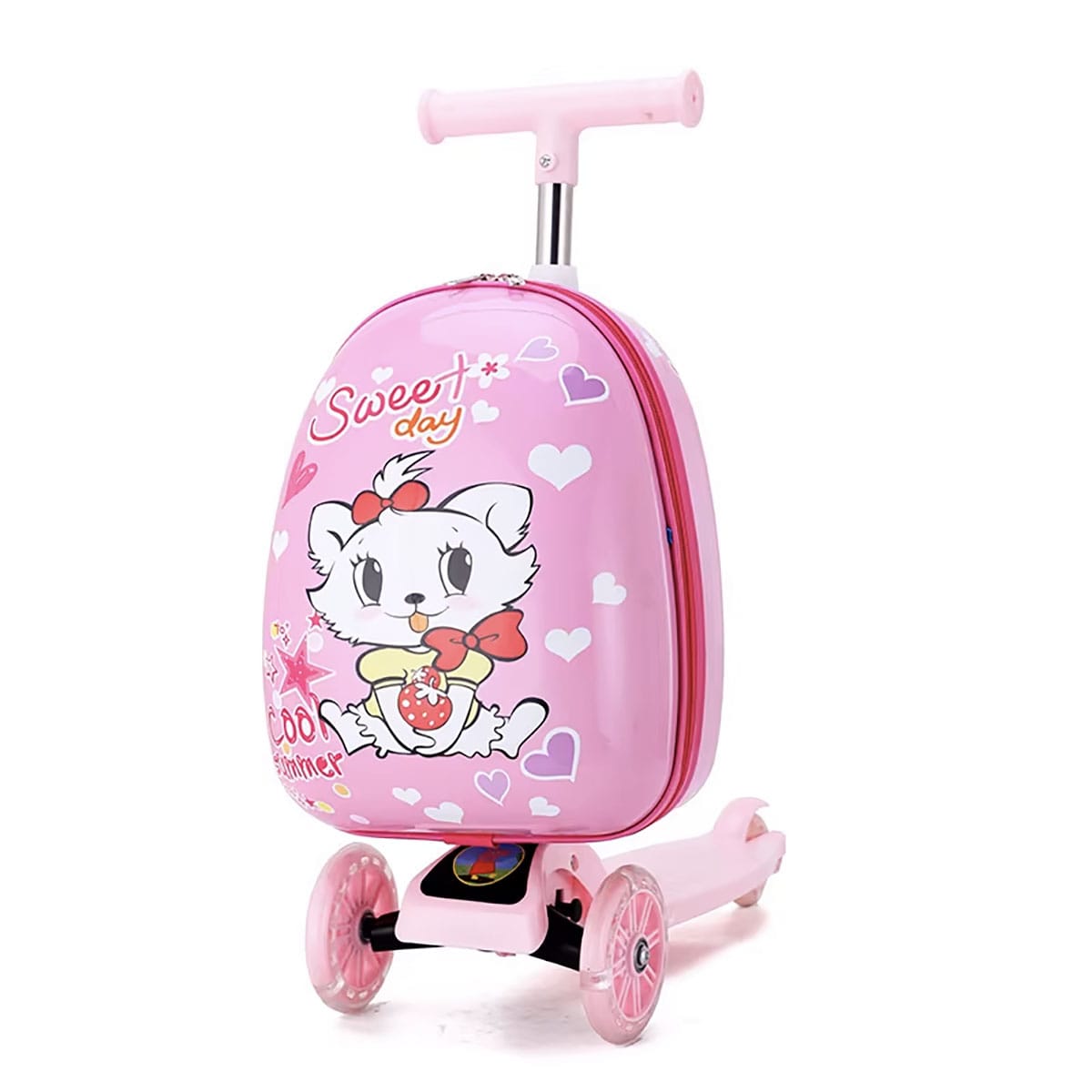 Pinker Scooter Reisekoffer mit Katzen und Herzen Design